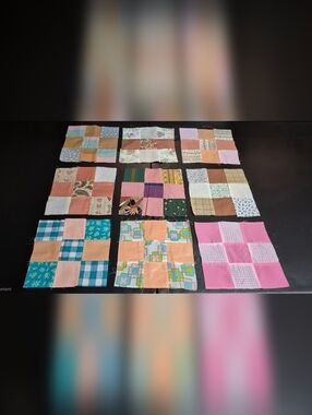Vintage Handmade 9-Patch Quilt Squares Blocks 9" x 9" Cotton Scrappy Lot of 15